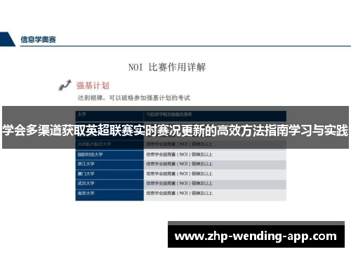 学会多渠道获取英超联赛实时赛况更新的高效方法指南学习与实践 学会多渠道获取英超联赛实时赛况更新的高效方法指南学习与实践