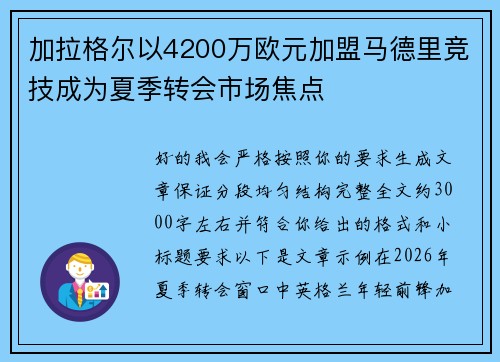 加拉格尔以4200万欧元加盟马德里竞技成为夏季转会市场焦点